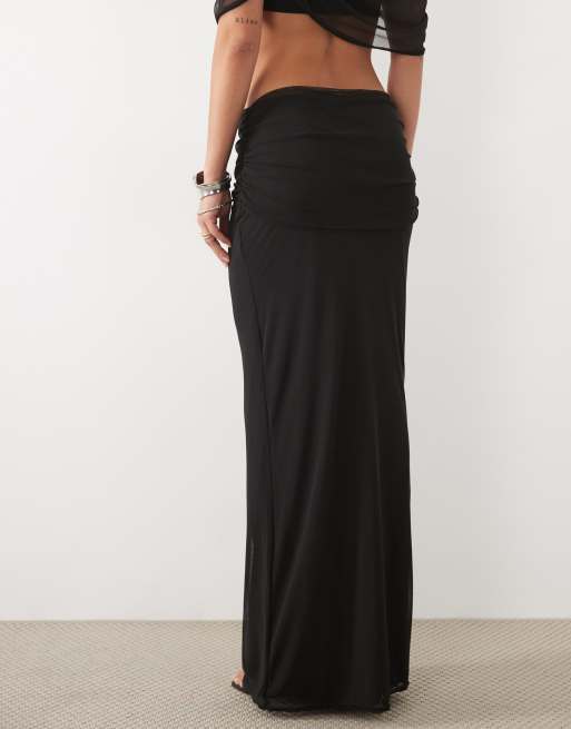 Missyempire ensemble 2 pièces jupe longue en tulle avec détail drapé noir, 3 de 5