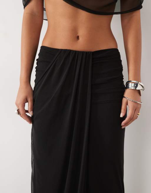 Missyempire ensemble 2 pièces jupe longue en tulle avec détail drapé noir, 4 de 5