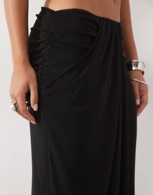 Missyempire ensemble 2 pièces jupe longue en tulle avec détail drapé noir, 5 de 5