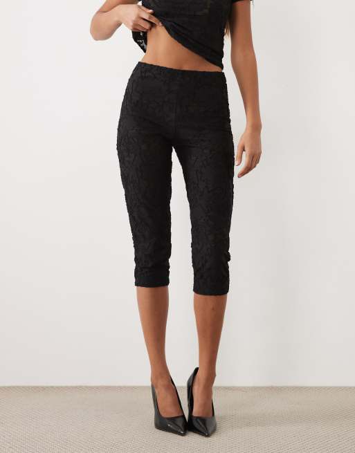 Missyempire ensemble coordonné pantalon capri en dentelle noir, 2 de 5