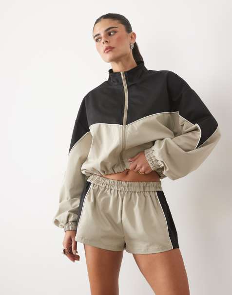 Missyempire ensemble short en nylon à détails contrastants beige et noir - view 1