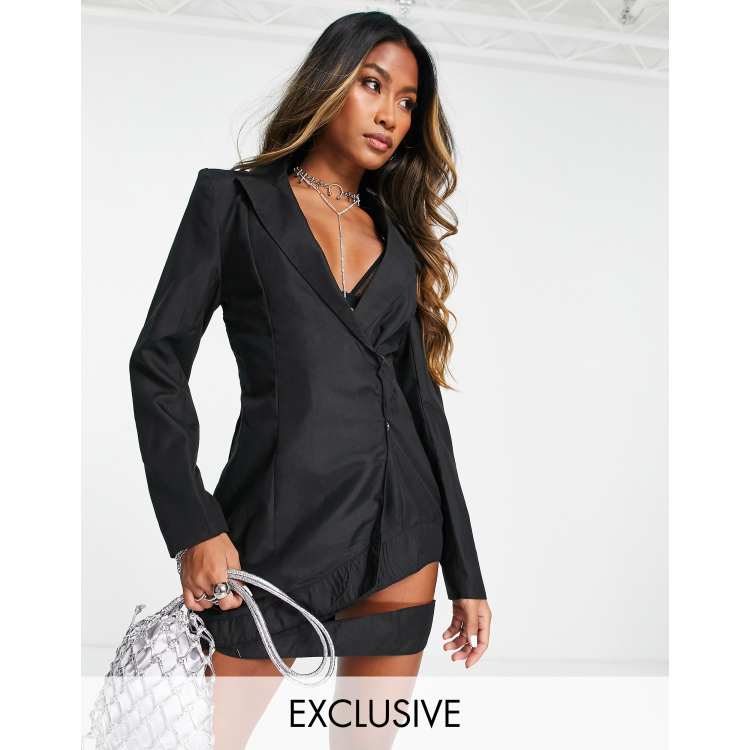 Missyempire exclusive blazer dress curved hem in black | ASOS