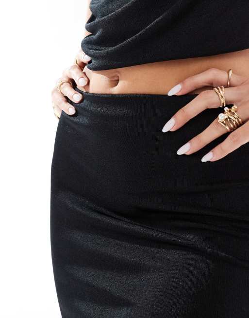 Missyempire exclusive column maxi skirt co-ord in black, 3 of 5
