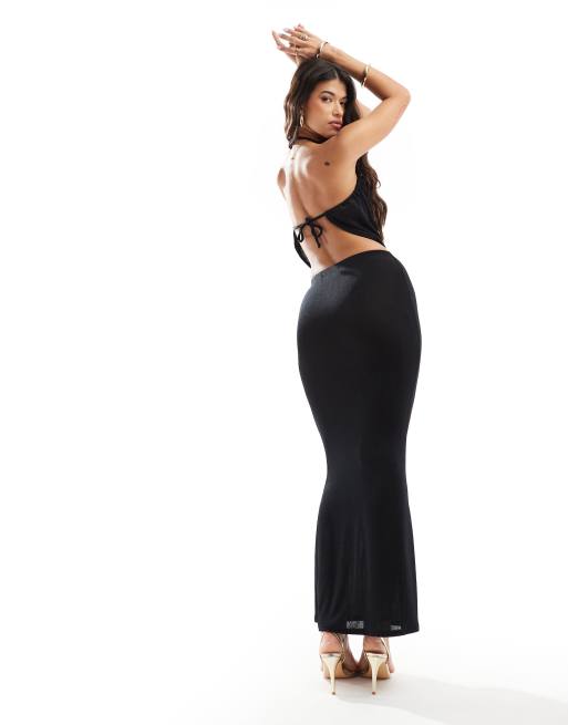 Missyempire exclusive column maxi skirt co-ord in black, 5 of 5