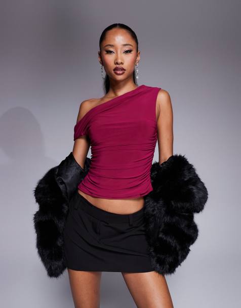 Missyempire exclusive double layered slinky off shoulder top in raspberry - view 1