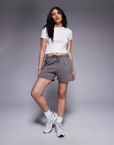 Missyempire exclusive drawstring waist sweat short in charcoal - view 1
