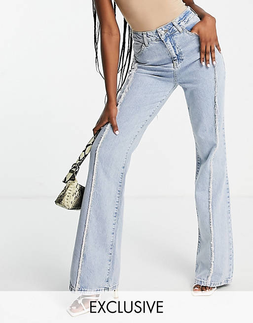 Missyempire exclusive high waist flare jean with seam detail in light blue wash