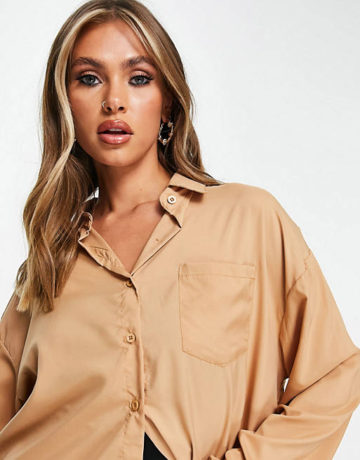 Women Shirts & Blouses/Missyempire exclusive not so basic oversized shirt in camel 