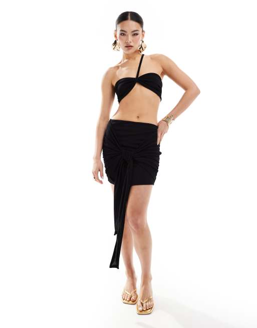 Missyempire exclusive one shoulder bandeau top co-ord in black