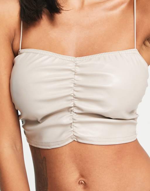 Missyempire exclusive ruched bralette co ord in stone, 3 of 4