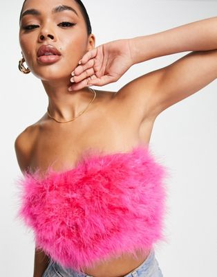 Missyempire faux fur bandeau crop top in pink