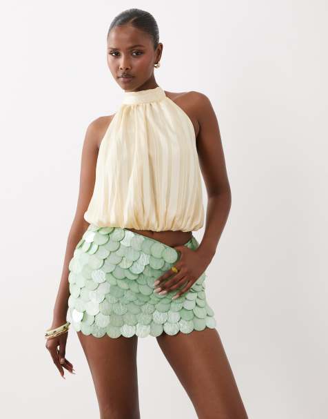 Missyempire faux-shell paillette sequined mini skirt in turquoise - view 1