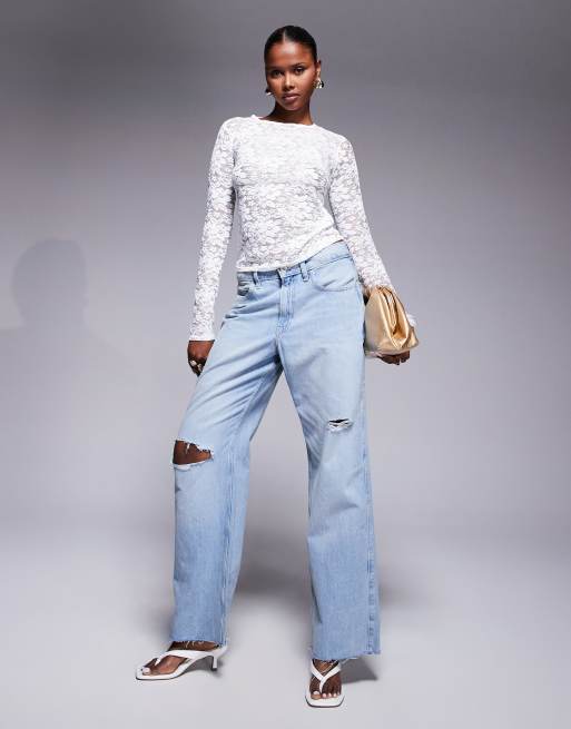 Missyempire floral sheer lace long sleeve top in white, 2 of 4