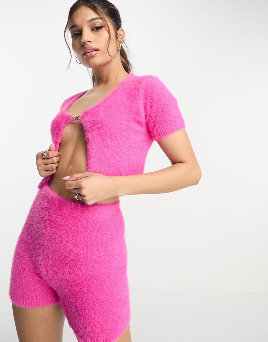 Missyempire fluffy crop top co-ord in pink