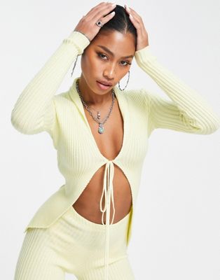 Missyempire front tie detail co-ord cardigan in soft lime