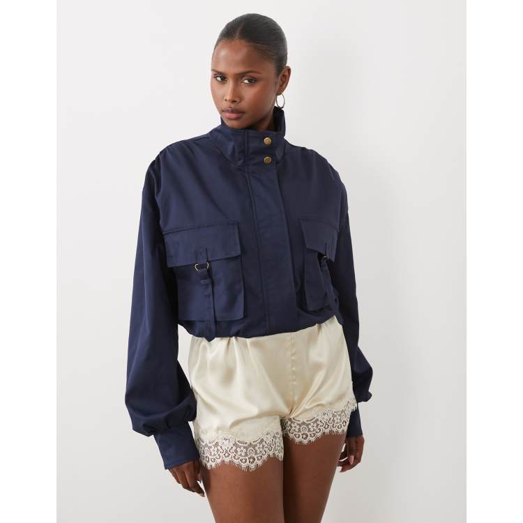 Missyempire funnel neck buckle detail balloon sleeve jacket in