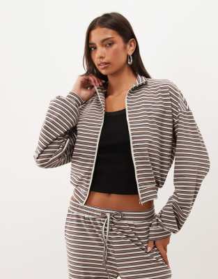 Missyempire Funnel Neck Jacket Co-ord In Brown