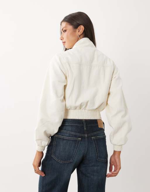 Missyempire funnel neck ribbed cuff bomber jacket in ecru, 4 of 4