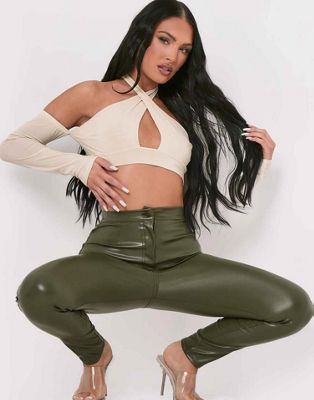 Women's Halter Strappy Crop Top with Matching Leggings Set