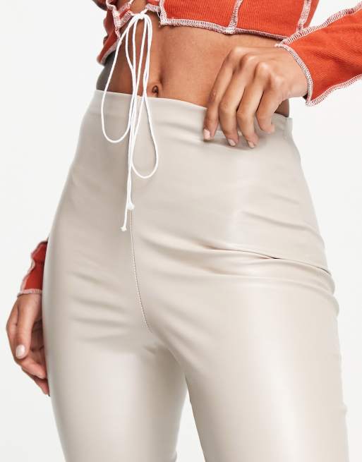 Missyempire high waist leather look legging in ecru, 4 of 4