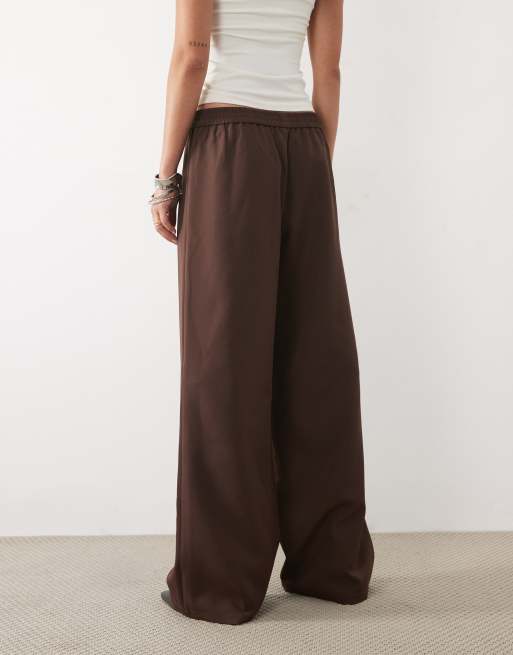 Missyempire high waisted wide leg pants in chocolate, 2 of 5