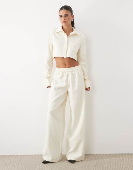 Missy Empire collared cropped shirt and pants set in cream, 3 of 3