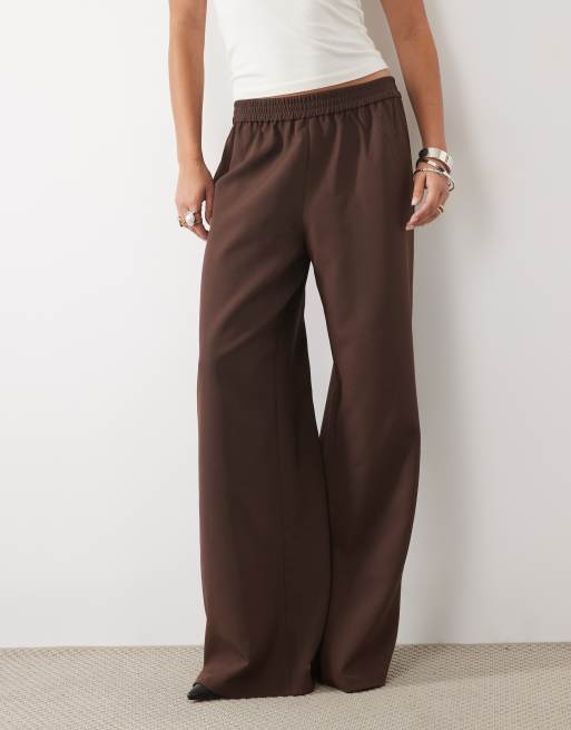 Missyempire high waisted wide leg trousers co-ord in chocolate, 3 of 5