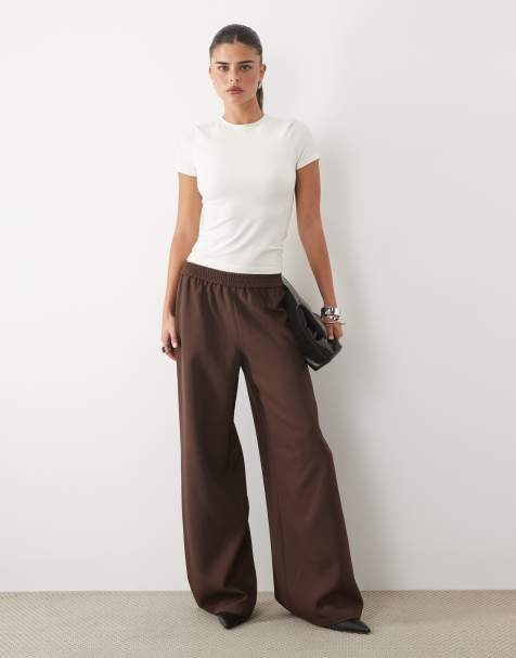 Missyempire high waisted wide leg trousers in chocolate - view 1
