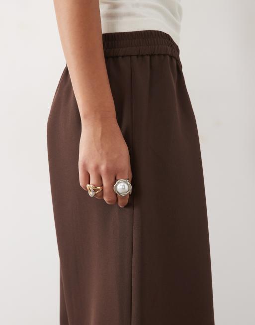 Missyempire high waisted wide leg trousers in chocolate, 5 of 5
