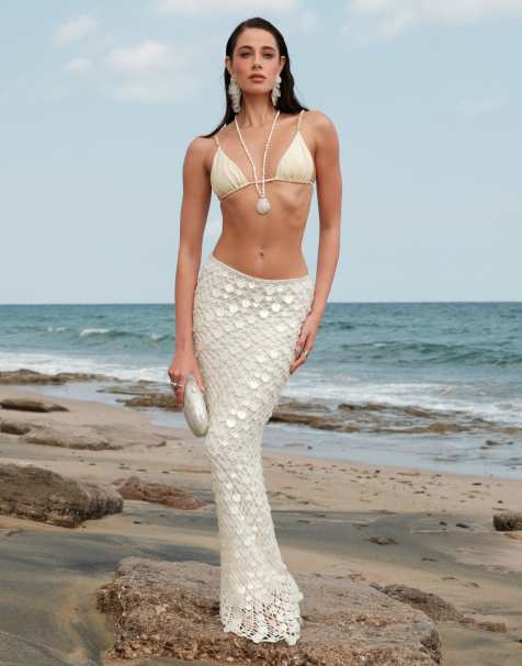 Missyempire Knit shell maxi skirt in cream - view 1