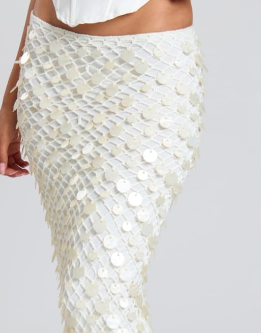 Missyempire Knit shell maxi skirt in cream, 2 of 4