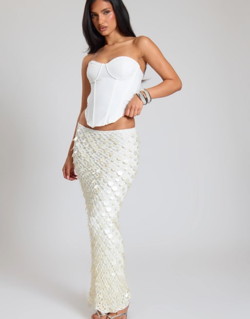 Missyempire Knit shell maxi skirt in cream, 3 of 4
