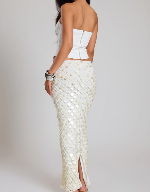 Missyempire Knit shell maxi skirt in cream, 4 of 4