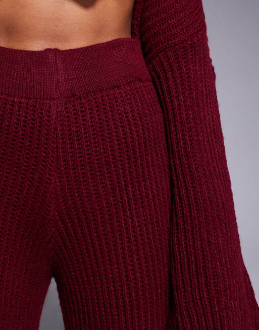 Missyempire knitted button down cardigan and trouser full set in burgundy, 4 of 4