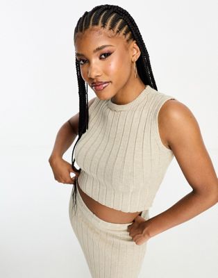 Missyempire knitted crop top co-ord in stone