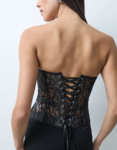 Missyempire lace bust detail bandeau corset top in black - view 1