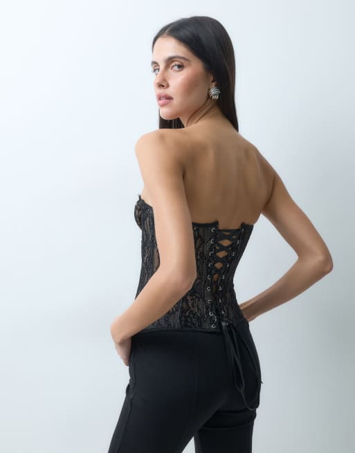 Missyempire lace bust detail bandeau corset top in black, 4 of 5