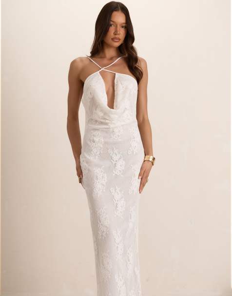 Missyempire Lace cowl maxi dress in white - view 1
