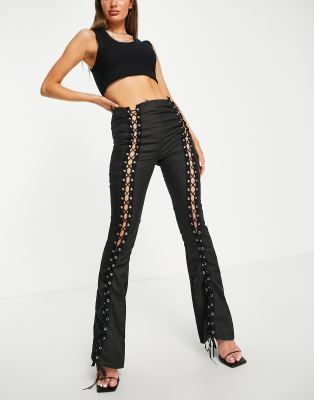 Missyempire lace up detail flare trousers in black - ASOS Price Checker