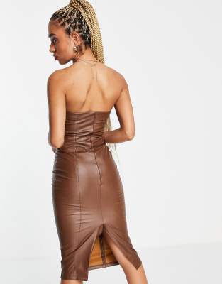 brown leather look dress