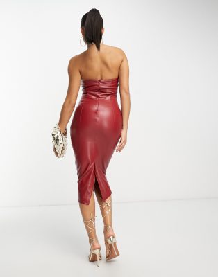 Missyempire leather look bandeau midi dress in oxblood