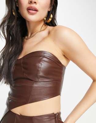 Missyempire leather look corset top co ord in chocolate - ASOS Price Checker