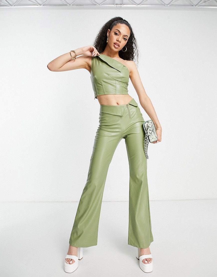 Missyempire leather look tailored trouser co ord in sage-Green