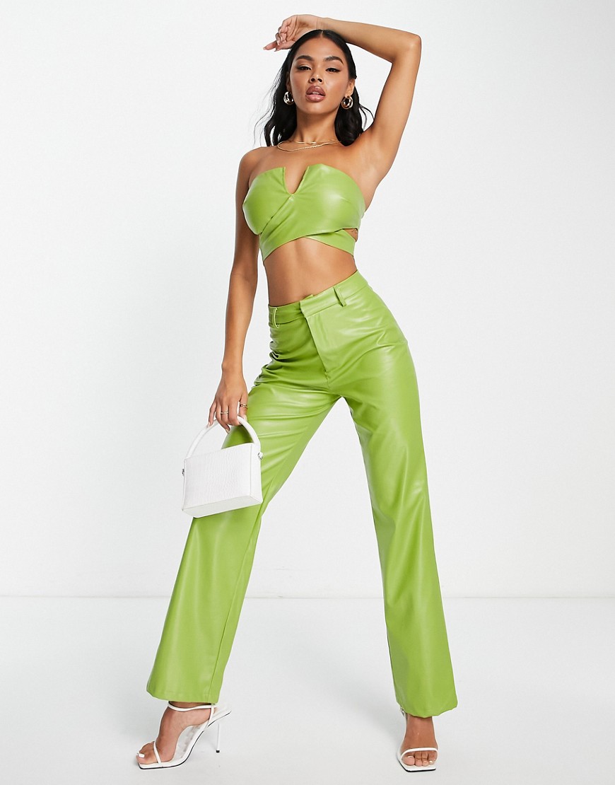 Missyempire leather look trouser co ord in green