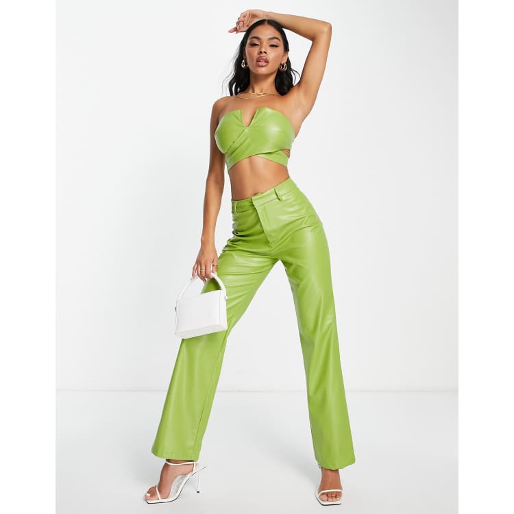 Missyempire leather look trouser co ord in green