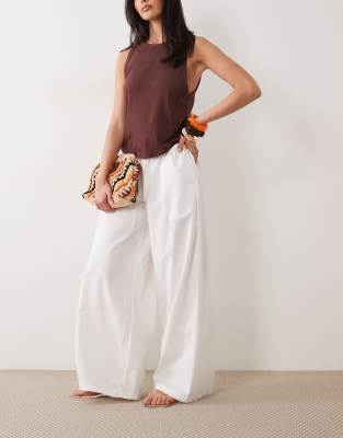 Missyempire linen blend tie waist wide leg pants in white