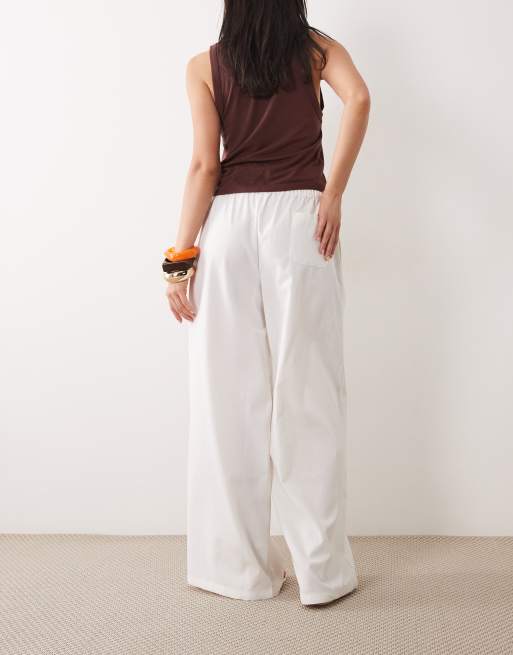 Missyempire linen blend tie waist wide leg pants in white, 5 of 5