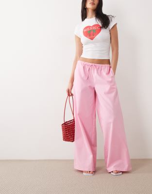 Missyempire linen blend tie waist wide leg trousers in pink