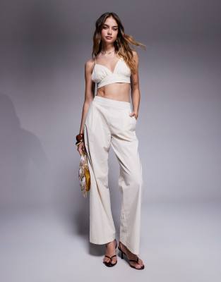 asos Missyempire linen cropped cami bralette and wide leg trousers co-ord in cream