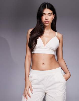 Missyempire Missyempire linen look cropped cami bralette co-ord in cream-White